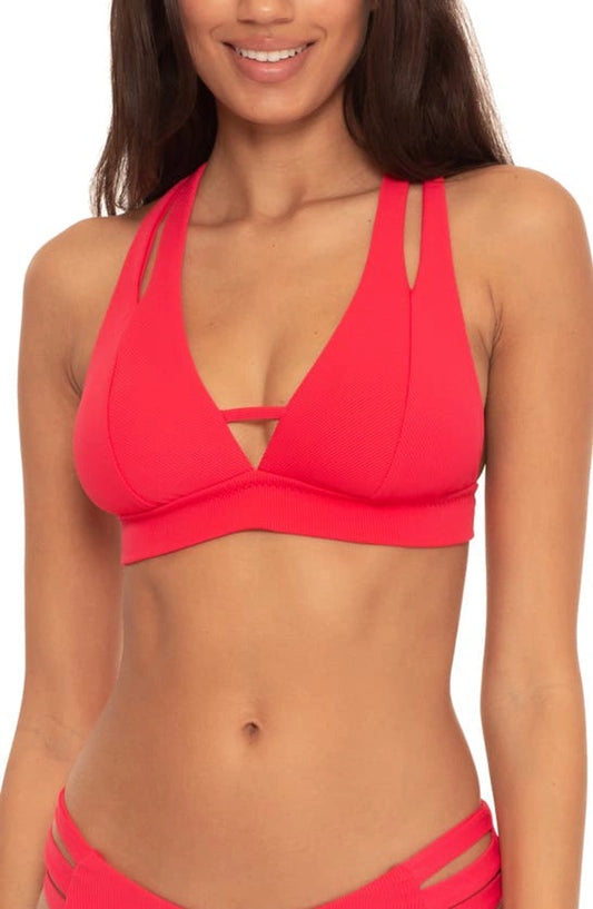 Becca Fine Line Split-Strap Bikini Top  Color Cherry Size S