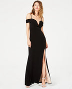 City Studios Juniors Off-The-Shoulder Maxi Gown  Color Black/Peach Size 3