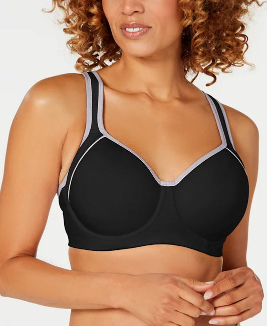 Wacoal Women's Contrast Trim Contour Sport Bra  Black/Lilac Gray Size 34C