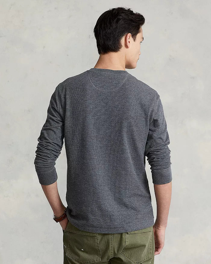 Polo Ralph Lauren Men's Cotton Blend Double Knit Henley  Color Medium Flannel Heather Size M
