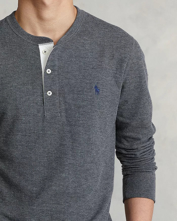 Polo Ralph Lauren Men's Cotton Blend Double Knit Henley  Color Medium Flannel Heather Size M