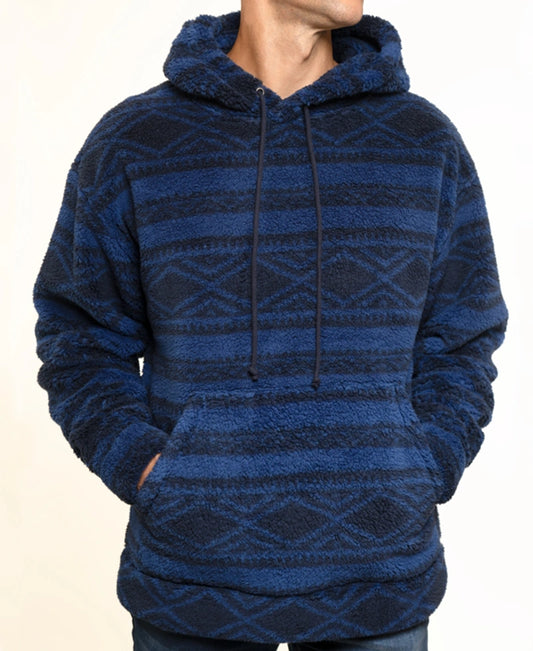 Lazer Men's Popover Sherpa Fleece Hoodie  Color Blue Stripe Size XL