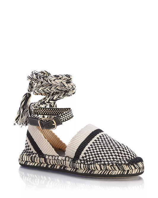 Chloé Women's Meril Ankle Tie Espadrille Flats  Color White/Black Size EU 37W/US 6W