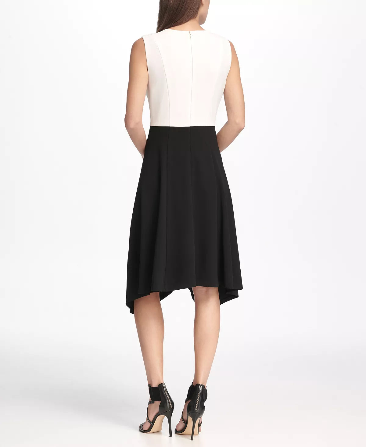 DKNY Women's Colorblocked Handkerchief Hem Dress  Color Black/White Size 6