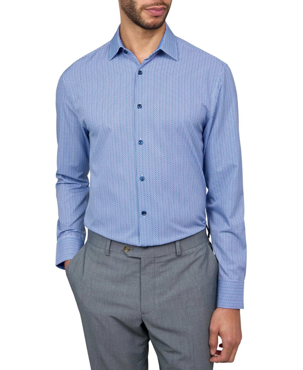 ConStruct Men's Slim-Fit Geometric Button Down Dress Shirt  White/Blue Size XL 17/17.5