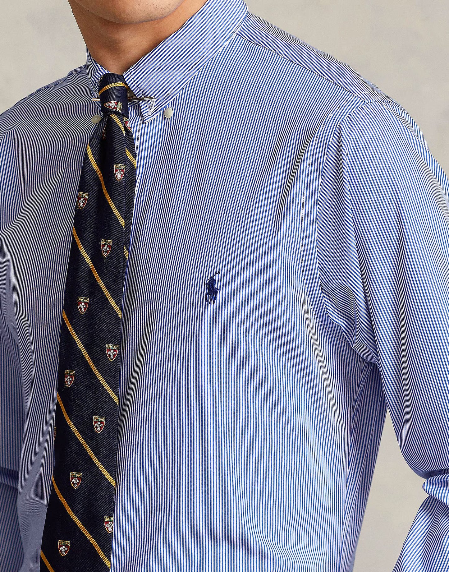 Polo Ralph Lauren Classic Fit Striped Stretch Poplin Shirt  Color Blue/White Hairline Strip Size 3XB