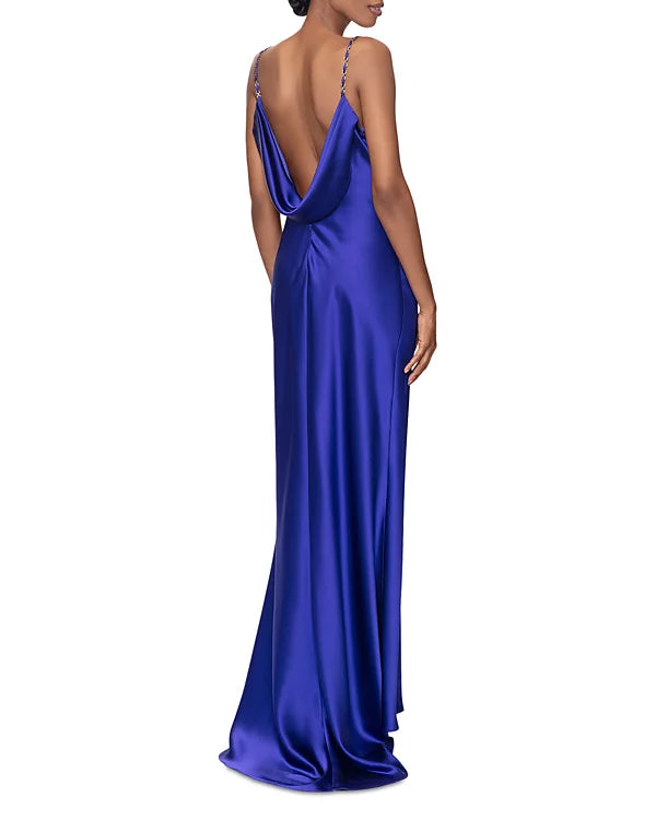 AQUA Satin Cowl Open Back Gown  Color Cobalt Size 2