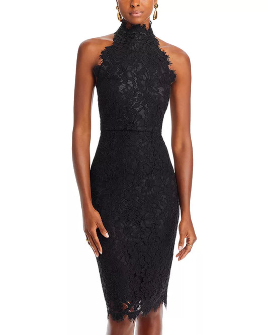 Eliza J Halter Mock Neck Lace Dress  Black Size 10