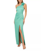 Liv Foster Stretch Satin One Shoulder Gown  Color Aqua Green Size 2