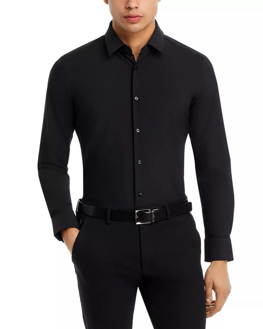 Hugo Boss Men's Hank Kent Slim Fit Performance Dress Shirt  Black Size L 16.5