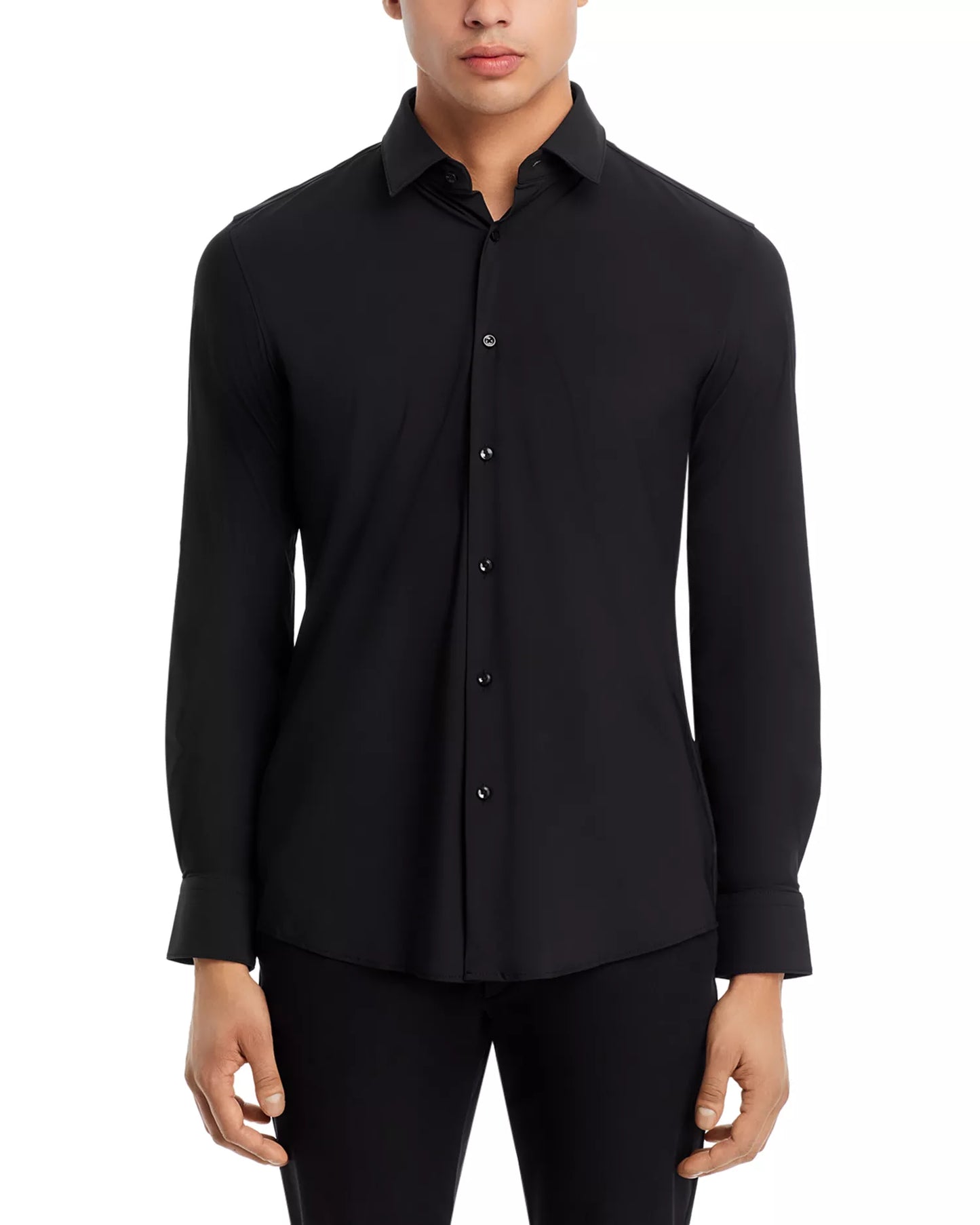 Hugo Boss Men's Hank Kent Slim Fit Performance Dress Shirt  Black Size L 16.5