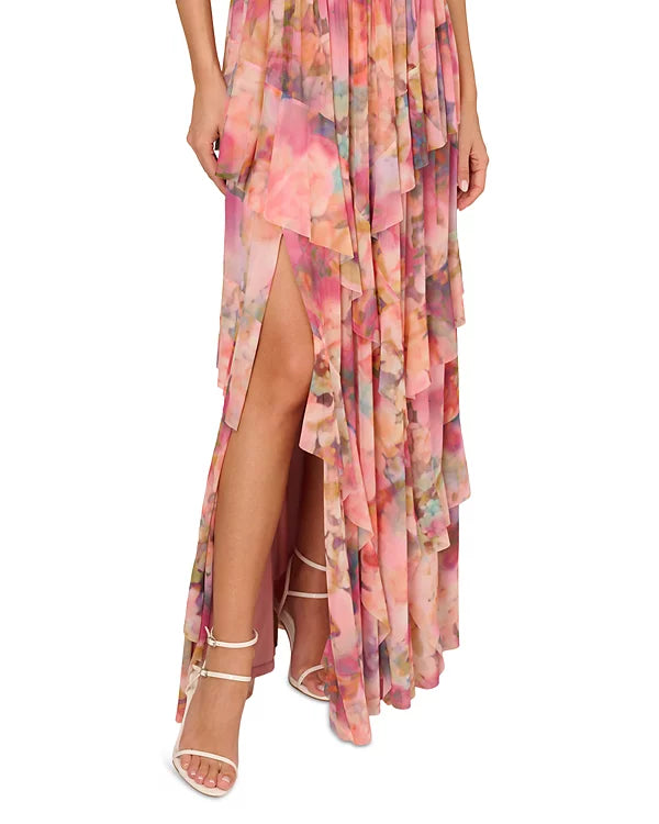 Liv Foster Printed Mesh Gown  Color Pink Multi Size 8