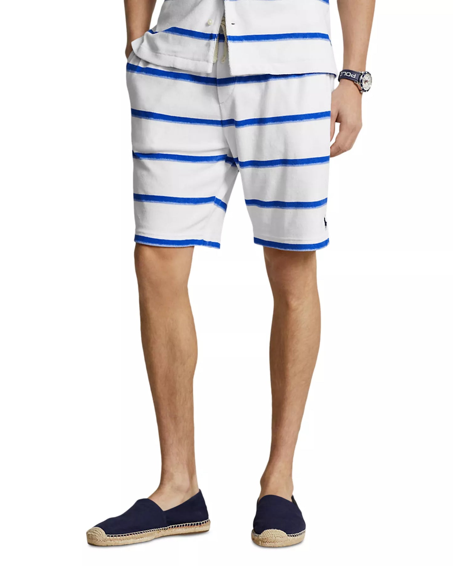 Polo Ralph Lauren Men's Striped Terry 7.5" Drawstring Shorts Ombre Painted Stripes Blue Size 2XL