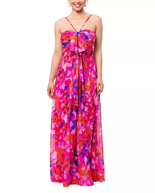 Aqua Long Ruched Maxi Dress Color Fushia/Coral Size 10