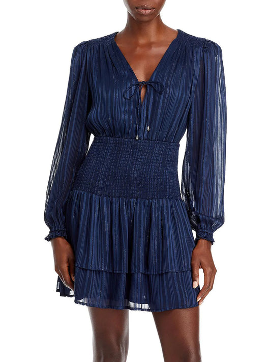 Aqua Women's Smocked Waist Shadow Stripe Dress  Color Navy Size XS