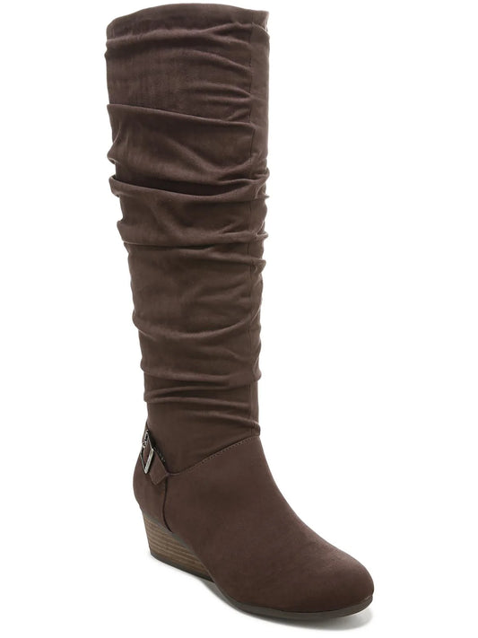 Dr. Scholl's Women's Faux Suede Side Zip Knee-High Boots  Color Chestnut Brown Microfiber Size 6.5M