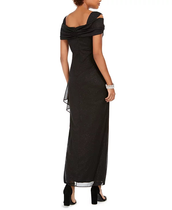 Alex Evenings Women's Cold-Shoulder Draped Metallic Gown  Black Size 8