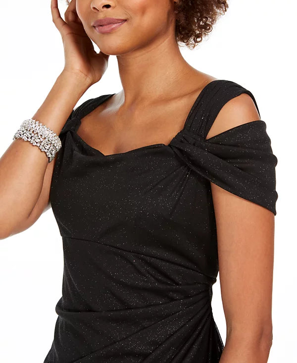 Alex Evenings Women's Cold-Shoulder Draped Metallic Gown  Color Black Size 8