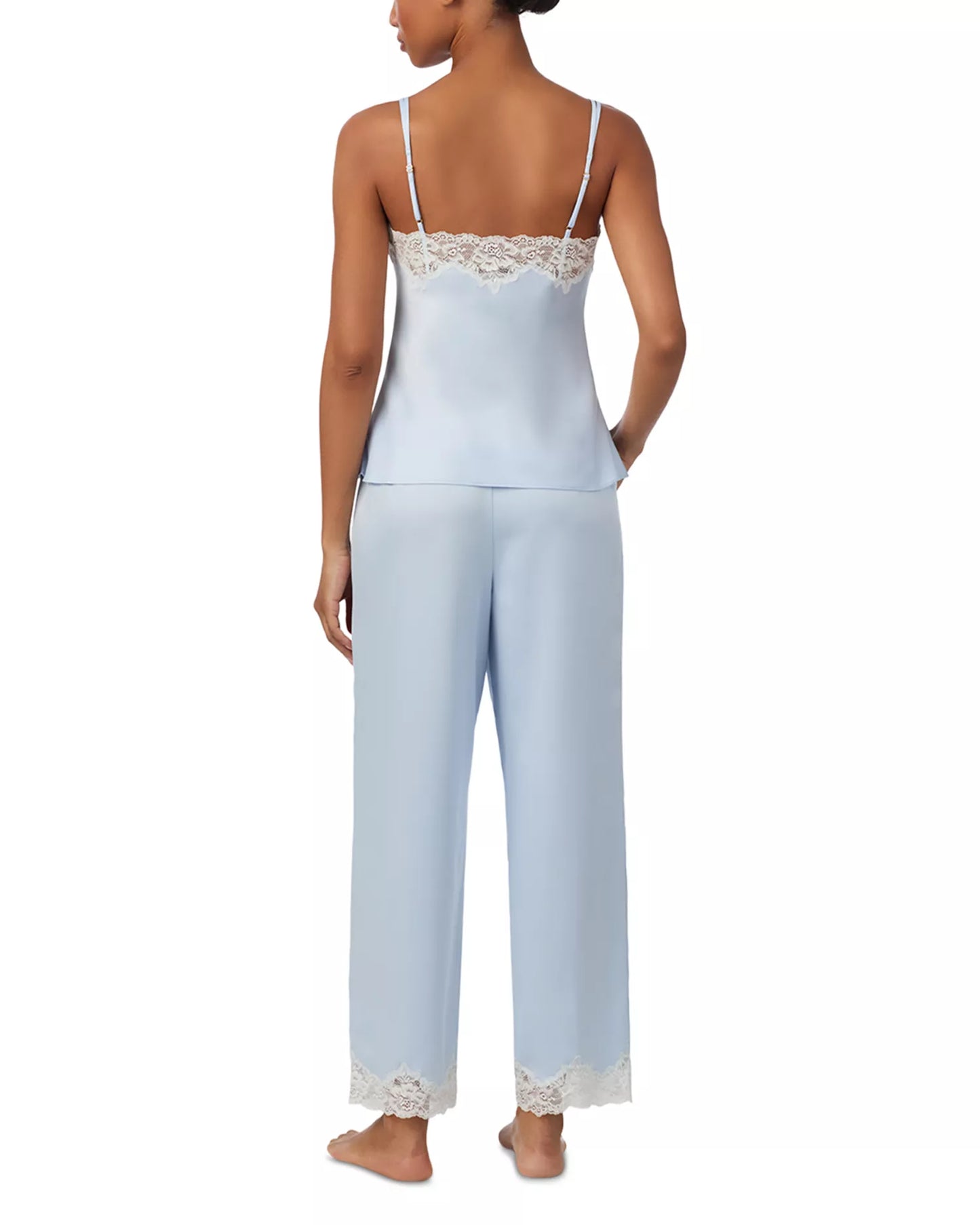 LAUREN RALPH LAUREN Women's Satin Lace Cami Top & Ankle Pant Pajama Set  Blue Size S