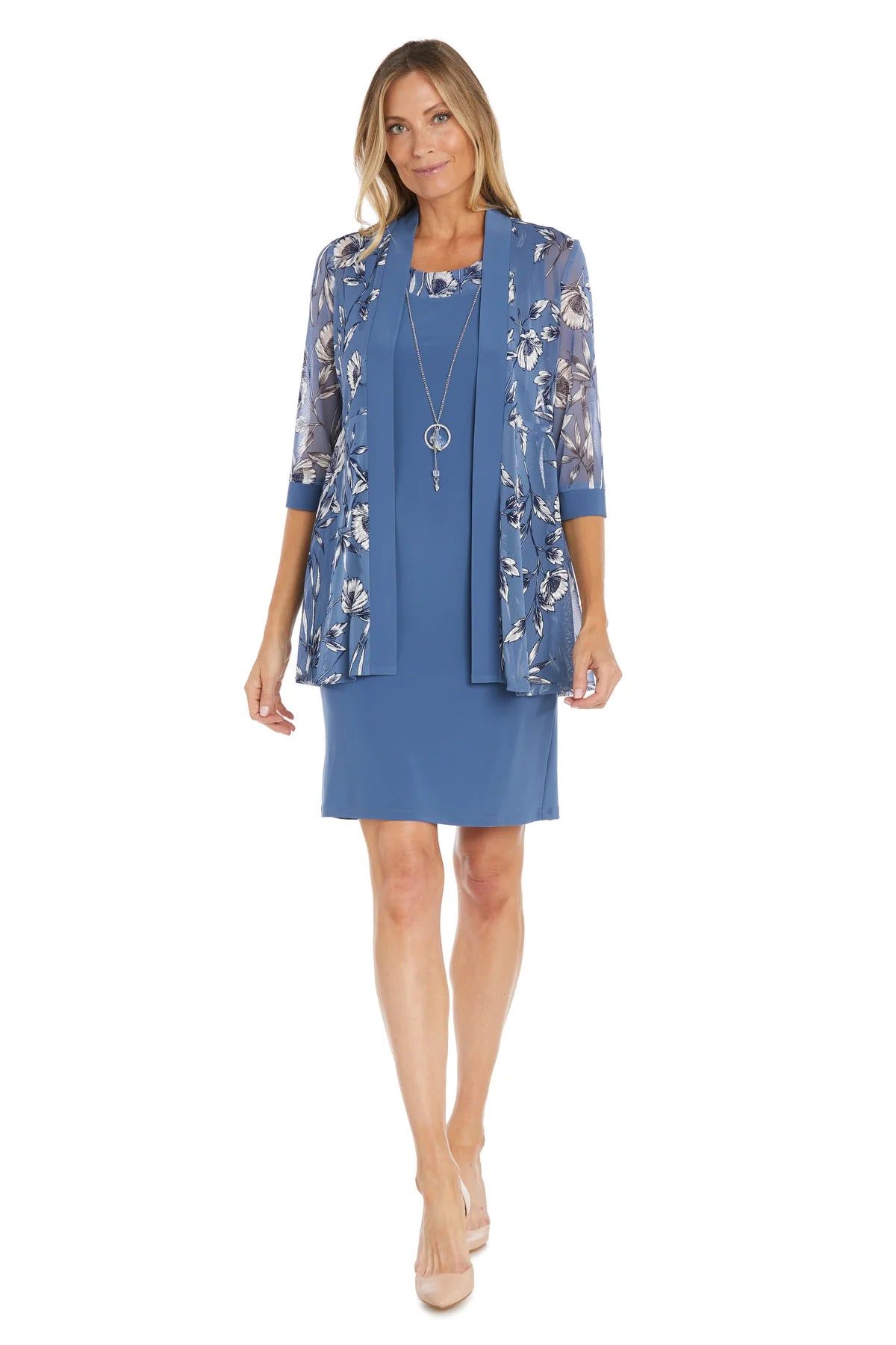 R&M Richards Women's Printed Puff Print Jacket Dress  Wedgewood Size 16