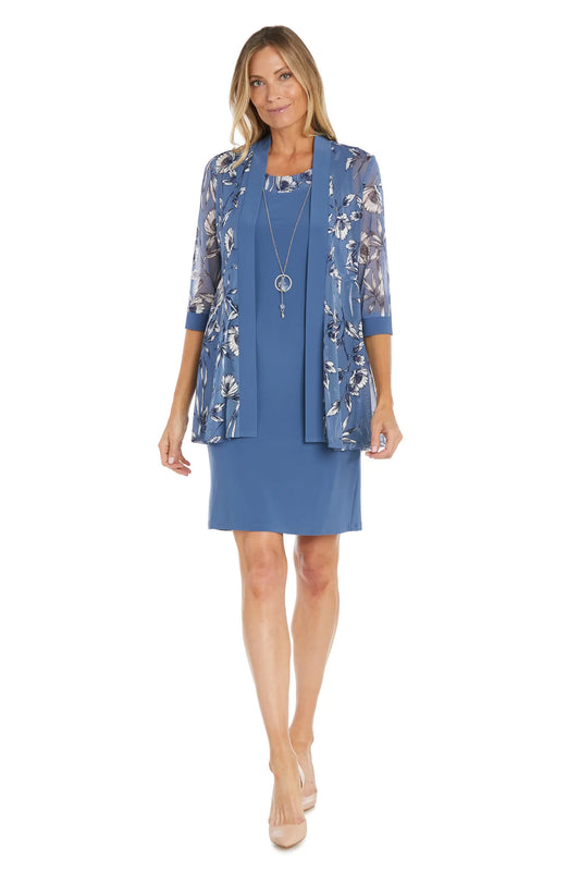 R&M Richards Women's Printed Puff Print Jacket Dress  Wedgewood Size 16