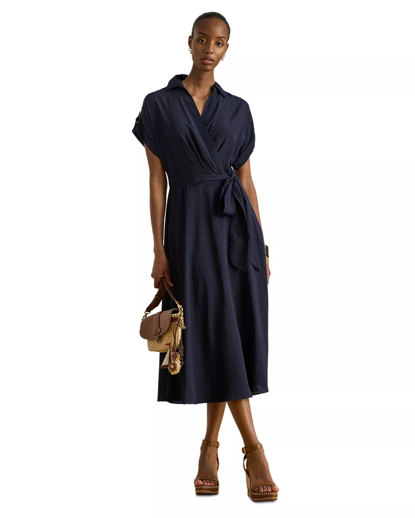 LAUREN RALPH LAUREN Women's Belted Crepe Dress  Navy Size 8