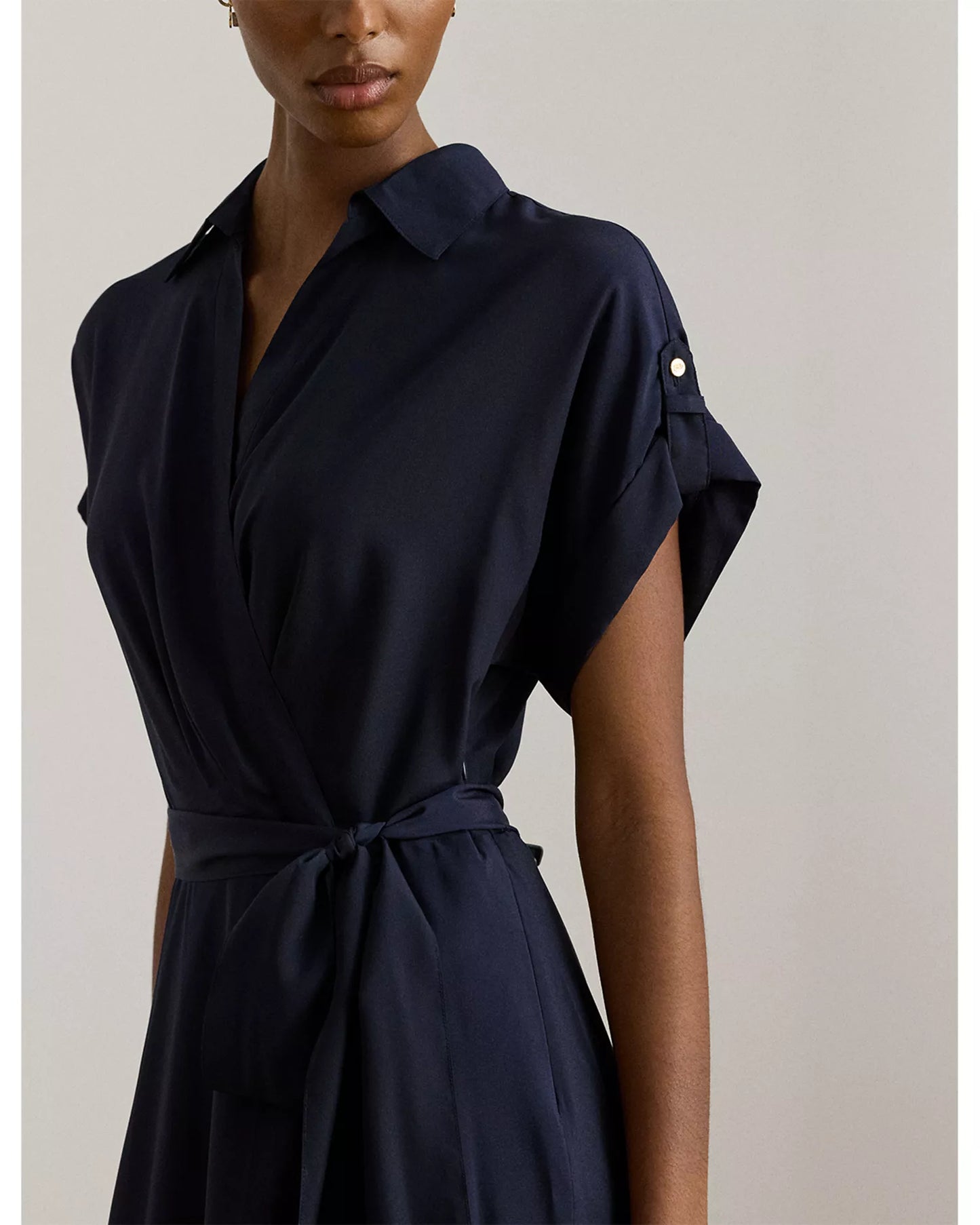 LAUREN RALPH LAUREN Women's Belted Crepe Dress  Navy Size 8