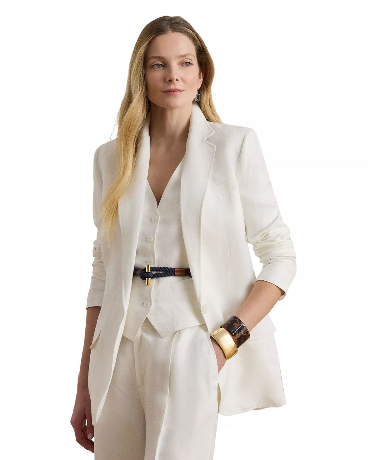 Lauren Ralph Lauren Women's Wilona Linen-Blend Twill Blazer  White Size 6