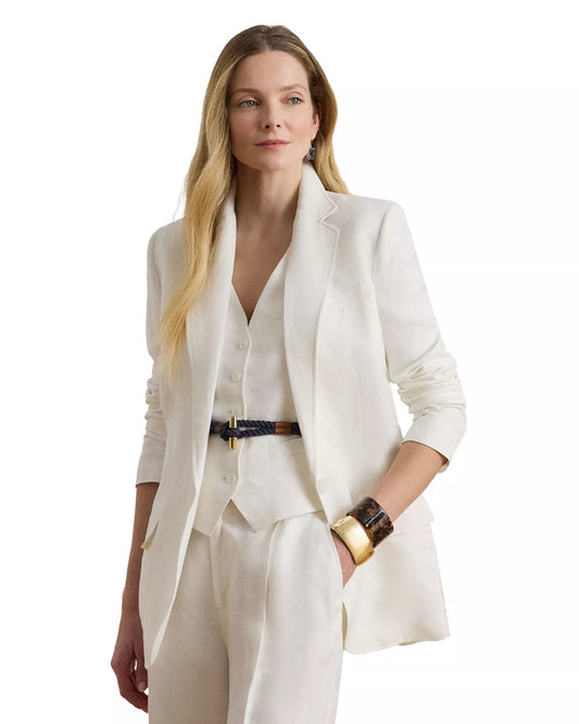 Lauren Ralph Lauren Women's Wilona Linen-Blend Twill Blazer  White Size 6