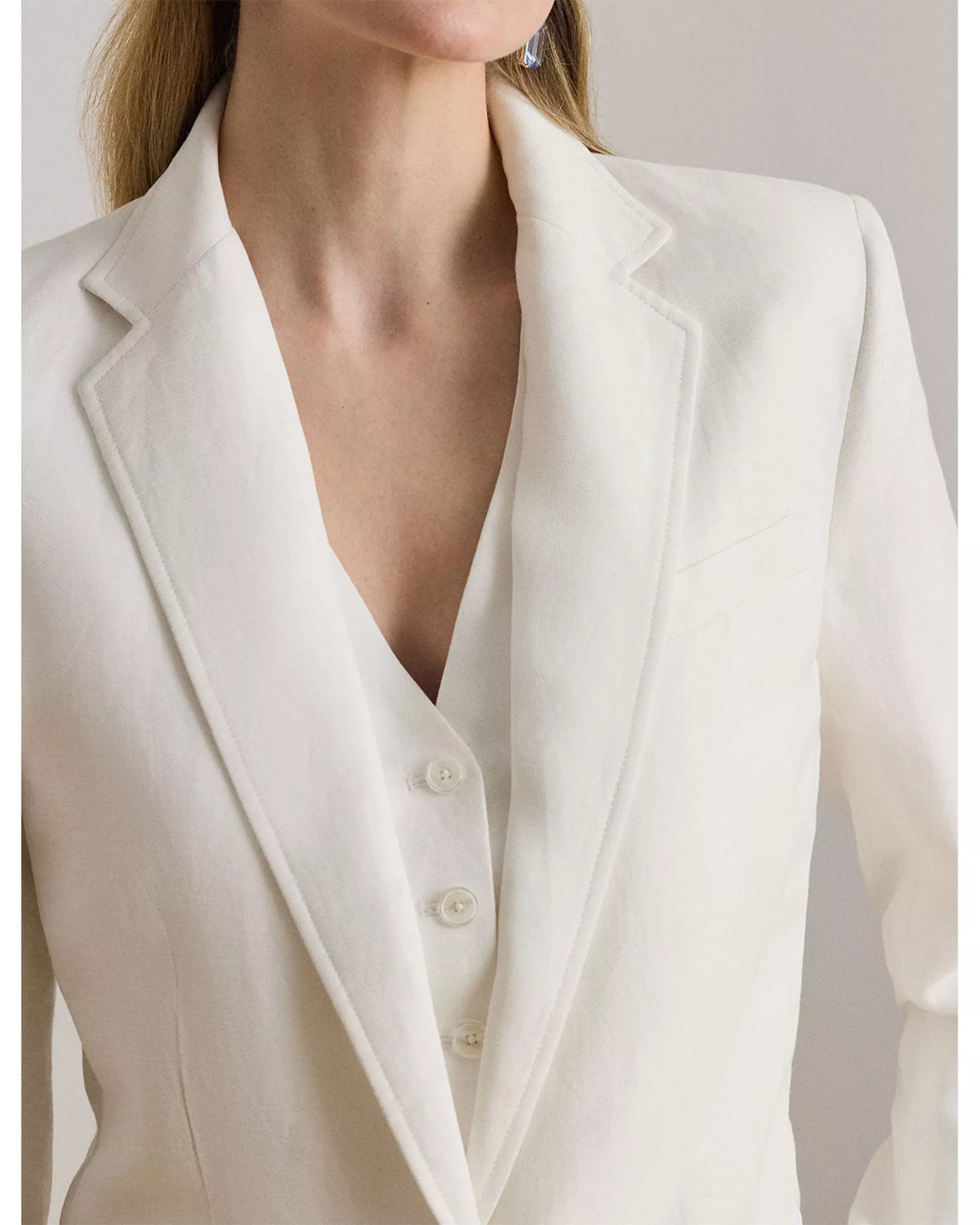 Lauren Ralph Lauren Women's Wilona Linen-Blend Twill Blazer  White Size 6