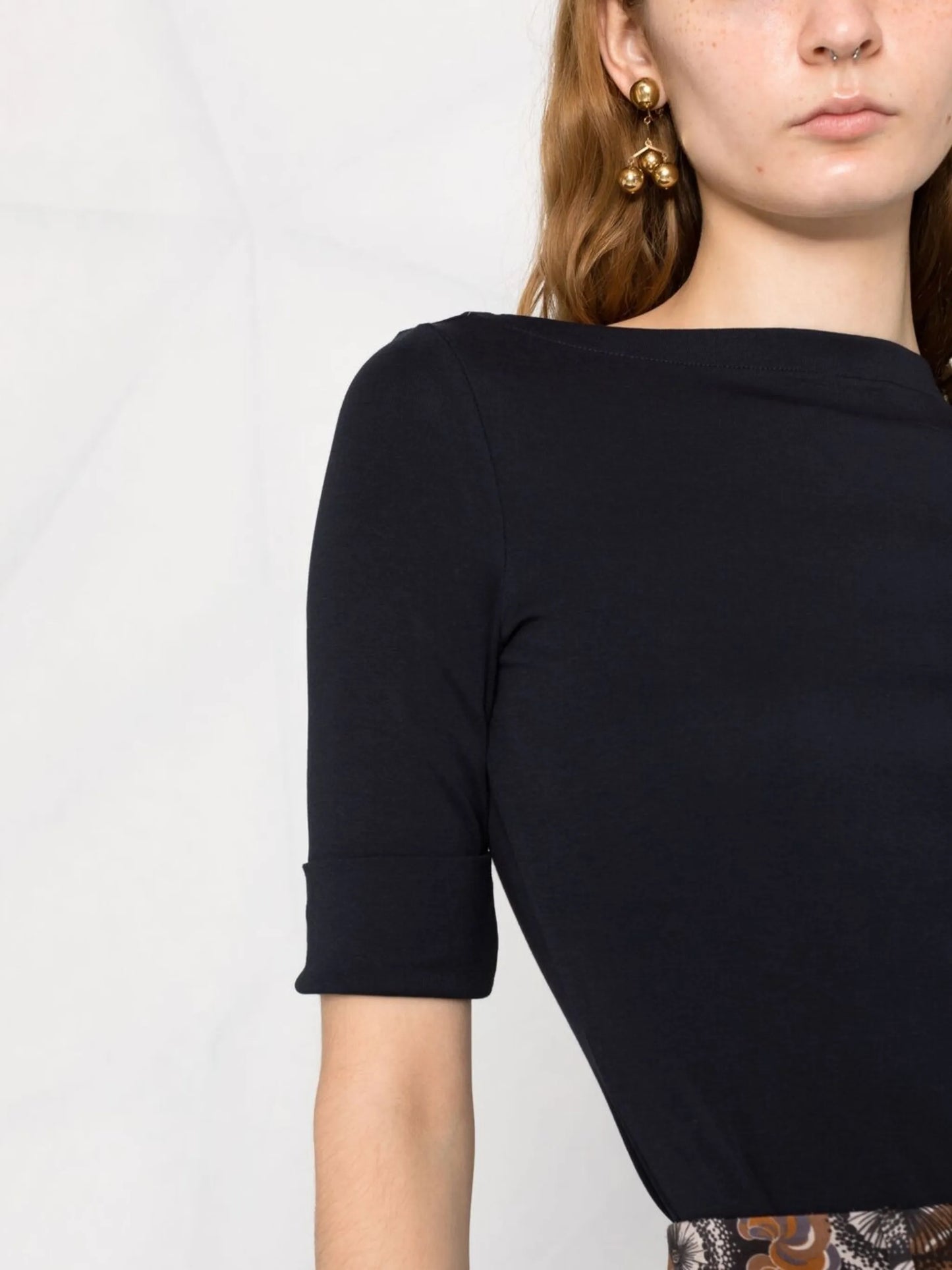 Lauren Ralph Lauren Women's Stretch Cotton Boatneck Tee  Navy Size L