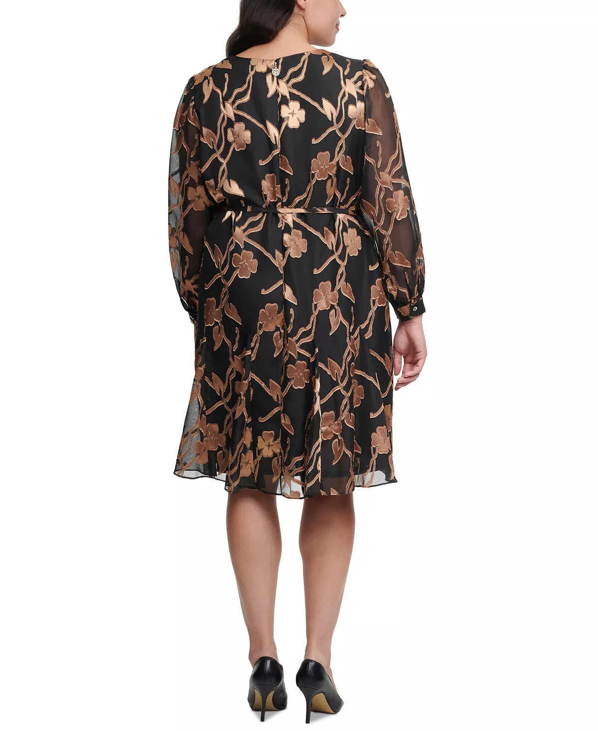 Tommy Hilfiger Women's Plus Size Printed Fit & Flare Dress  Color Black/Gold Size 22W