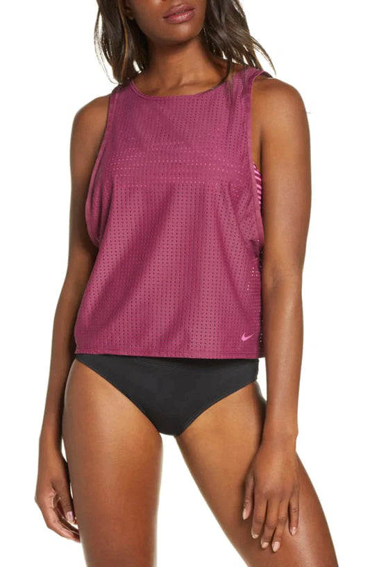 Nike Sport Mesh Layered Tankini Top  Color Villain Red Size L