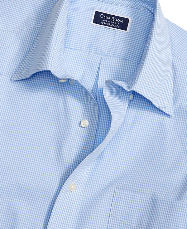 Club Room Men's Regular Fit Mini Gingham Dress Shirt  Light Blue 15 32/33
