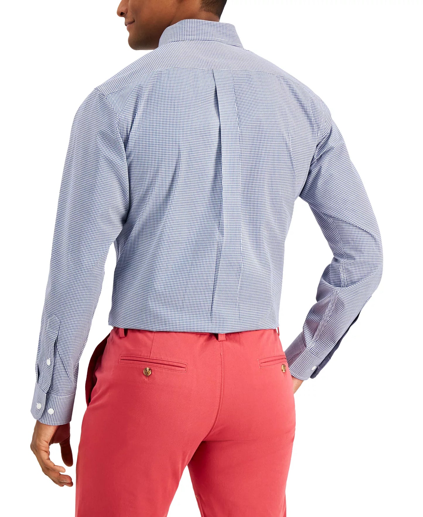 Club Room Men's Regular-Fit Mini Gingham Dress Shirt  Navy 17.5 32/33