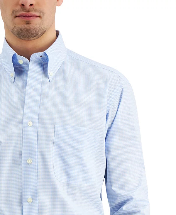 Club Room Men's Regular Fit Mini Gingham Dress Shirt  Light Blue 15 32/33