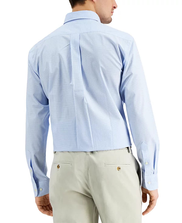 Club Room Men's Regular Fit Mini Gingham Dress Shirt  Light Blue 15 32/33