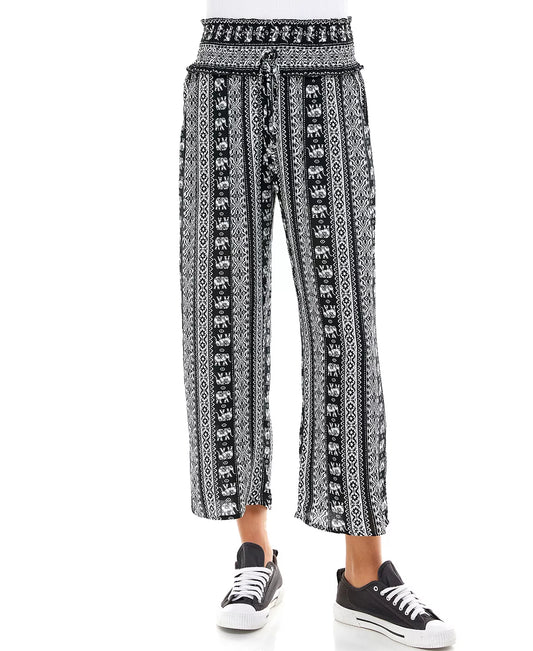 Be Bop Juniors Smocked-Waist Cropped Pants  Color Black/Ivory Size S
