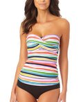 Anne Cole Painted-Striped Twist-Front Shirred Tankini Top  Color Painted Sky Multi Stripe Size XS