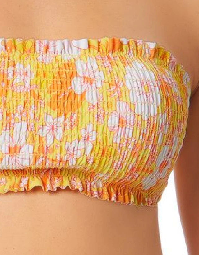 California Waves Juniors Printed Smocked Bandeau Bikini Top  Color Yellow Print Size L