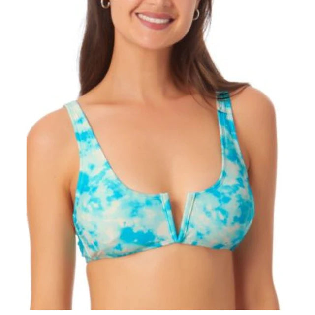 California Waves Juniors V-Wire Bralette Bikini Top  Color Blue Tie Dye Size L