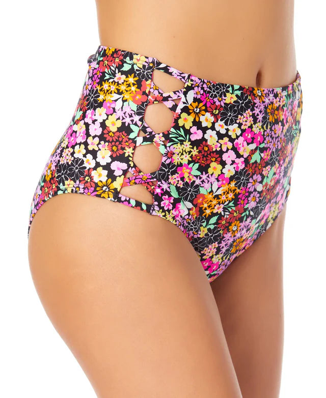 California Waves Juniors High-Rise Strappy-Side Bikini Bottom  Color Multi Print Size M