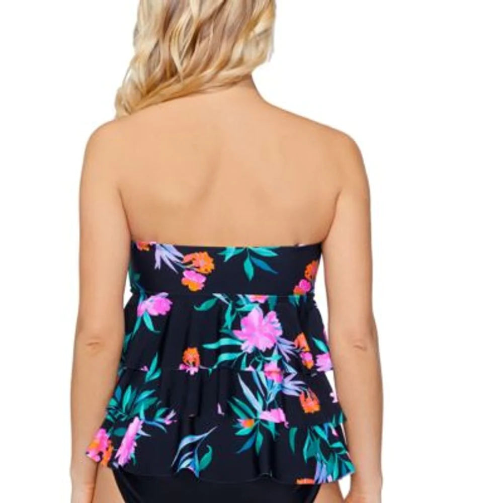 Island Escape Womens Triple-Tier Bandeau Tankini Top  Color Ocean Bloom Multi Size 6
