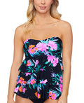 Island Escape Womens Triple-Tier Bandeau Tankini Top  Color Ocean Bloom Multi Size 6