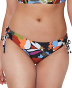 Bar III  Printed Side-Shirred Hipster Bikini Bottoms  Color Olive Multi Size M