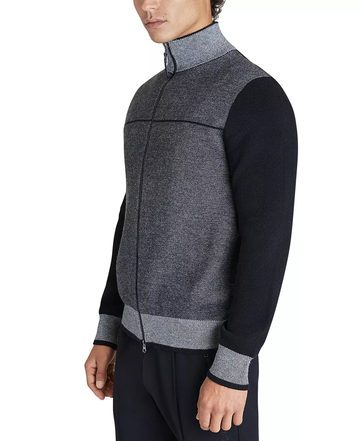 DKNY Men's Birdseye Colorblocked Full-Zip Cardigan  Color Black Size S