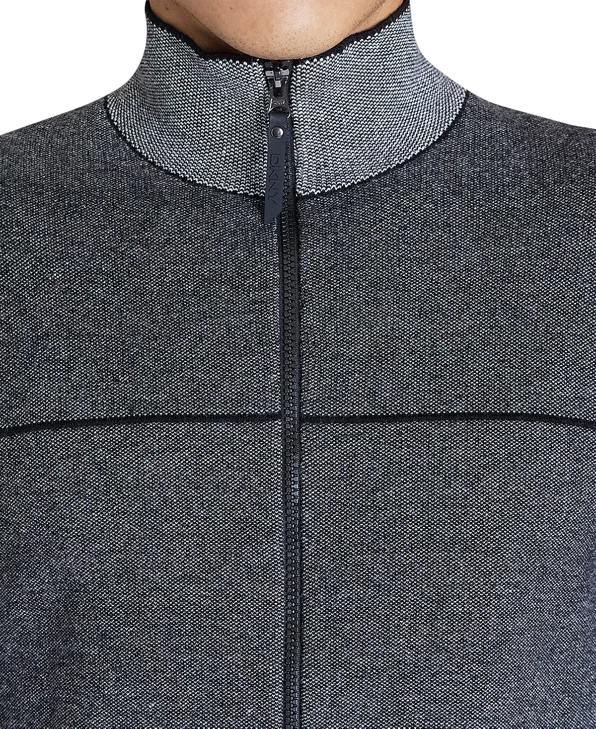 DKNY Men's Birdseye Colorblocked Full-Zip Cardigan  Color Black Size S