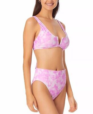 California Waves Juniors V-Wire Bralette Bikini Top  Color Pink Tie Dye Size S
