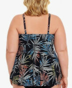 Swim Solutions Plus Size Pacifica Palm V-Neck Tankini Top  Color Black Multi Size 16W