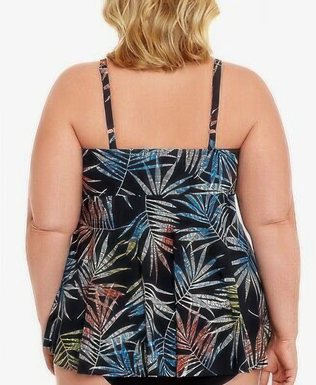 Swim Solutions Plus Size Pacifica Palm V-Neck Tankini Top  Color Black Multi Size 16W